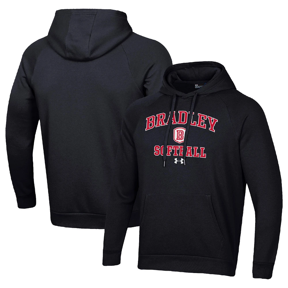 Men's Under Armour Bradley Braves All Day Arch Softball Raglan Pullover Hoodie
