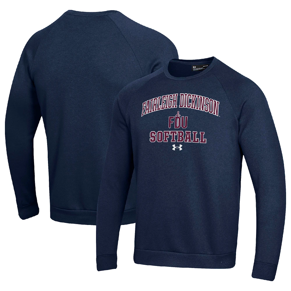 Men's Under Armour Navy Fairleigh Dickinson Knights All Day Arch Softball Fleece Raglan Pullover Sweatshirt