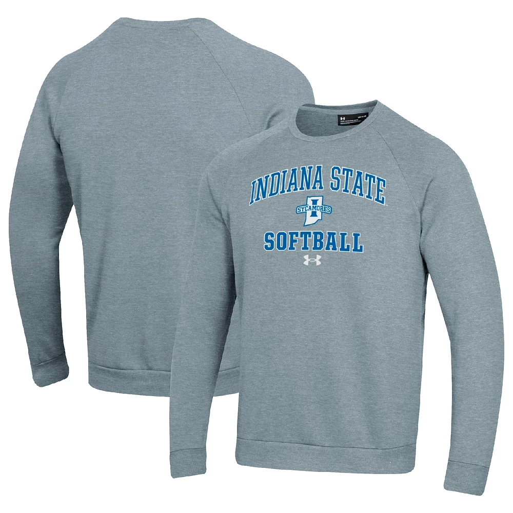 Men's Under Armour Gray Indiana State Sycamores All Day Arch Softball Fleece Raglan Pullover Sweatshirt