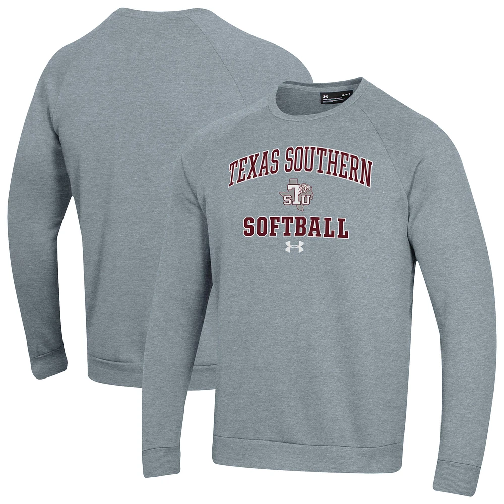 Men's Under Armour Heather Gray Texas Southern Tigers All Day Arch Softball Fleece Pullover Sweatshirt