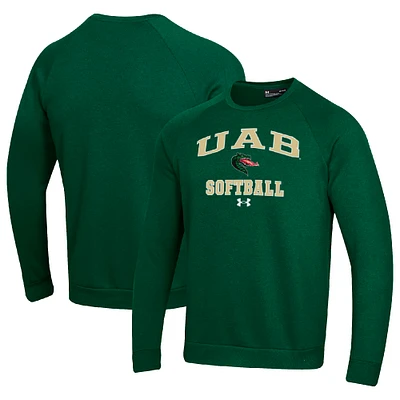 Men's Under Armour UAB Blazers All Day Arch Softball Fleece Raglan Pullover Sweatshirt