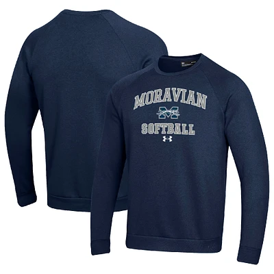 Men's Under Armour Navy Moravian Greyhounds All Day Arch Softball Fleece Raglan Pullover Sweatshirt