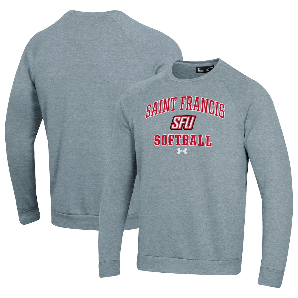 Men's Under Armour Gray Saint Francis Red Flash All Day Arch Softball Fleece Raglan Pullover Sweatshirt