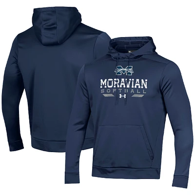 Men's Under Armour Navy Moravian Greyhounds Softball Pullover Hoodie