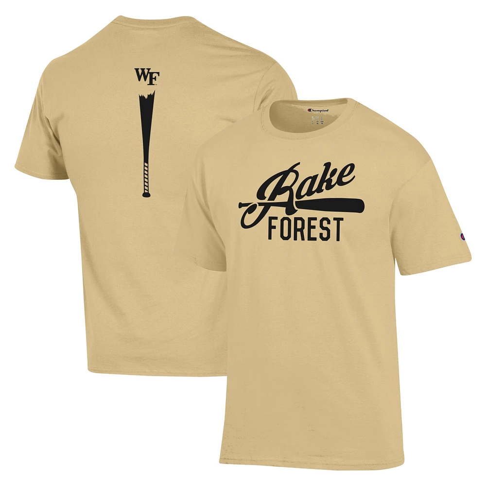 Men's Champion Gold Wake Forest Demon Deacons Rake Baseball 2-Hit T-Shirt