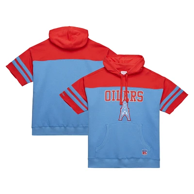 Men's Mitchell & Ness Light Blue Houston Oilers Gridiron Classics Off Field Vintage Logo Short Sleeve Pullover Hoodie