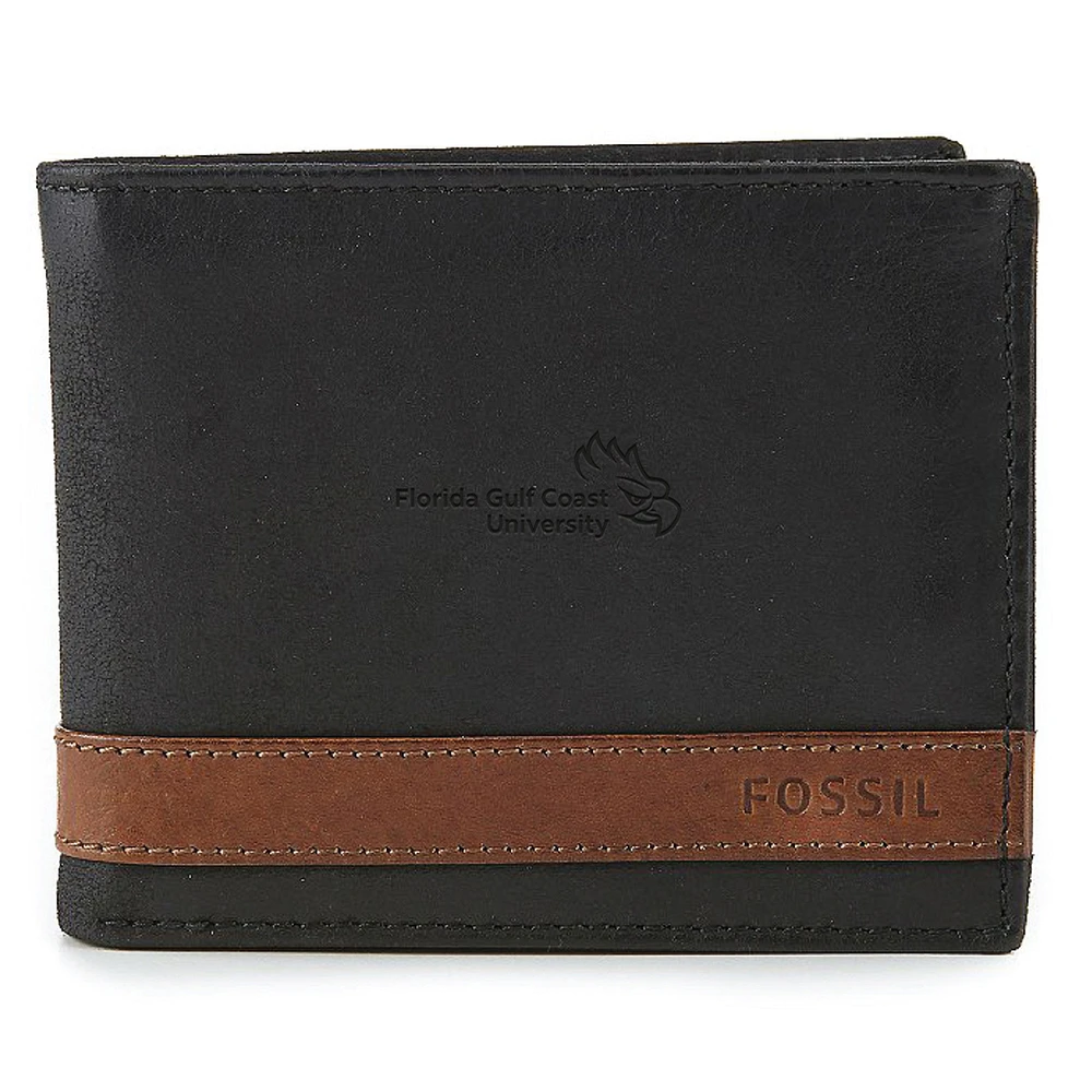 Fossil Black Florida Gulf Coast Eagles Quinn Flip ID Bifold Wallet