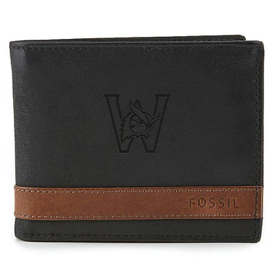 Fossil Black Westfield State Owls Quinn Flip ID Bifold Wallet
