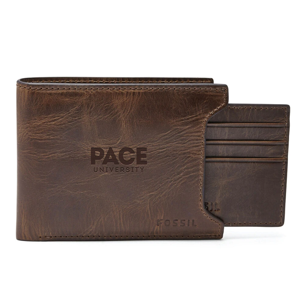 Fossil Brown Pace University Setters Derrick Sliding Two-In-One Wallet