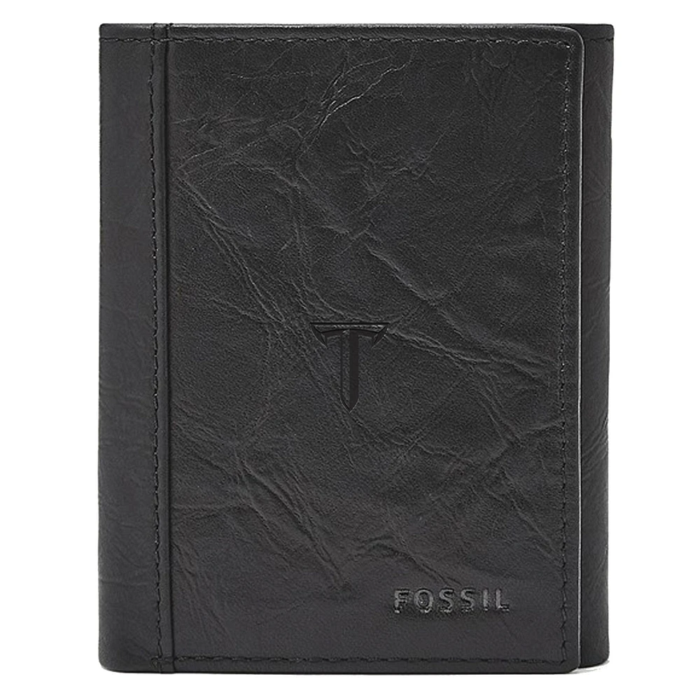 Fossil Black Troy University Trojans Neel Extra Capacity Trifold Wallet
