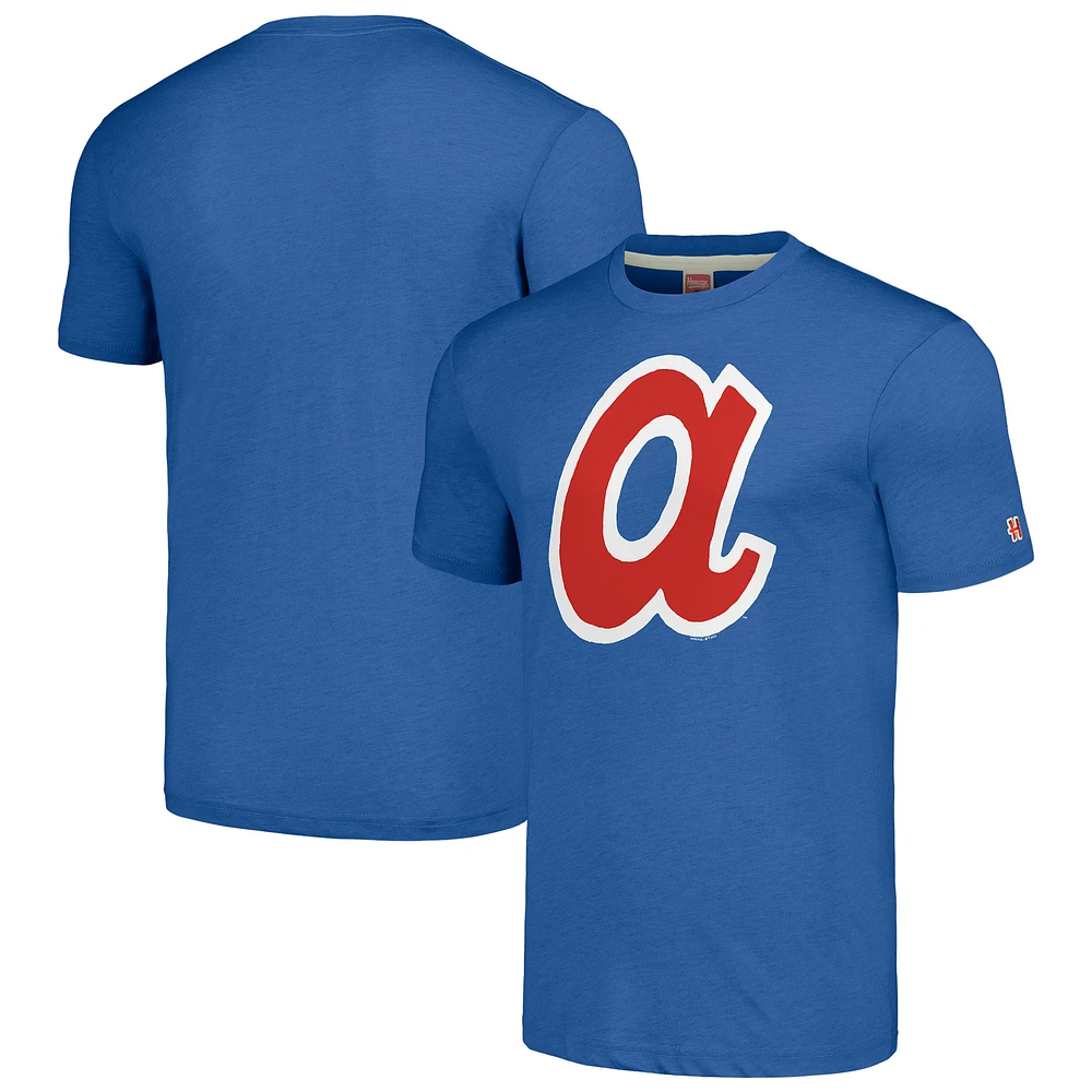 Men's Homage Royal Atlanta Braves Cooperstown Collection Hand-Drawn Logo Tri-Blend T-Shirt