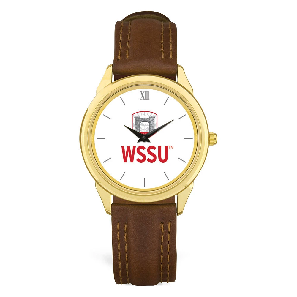 Men's Gold Winston-Salem State Rams Brown Leather Watch