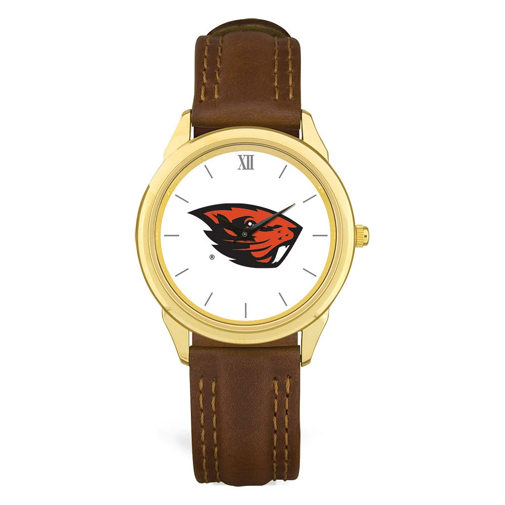 Men's Gold Oregon State Beavers Brown Leather Watch