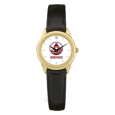Women's Gold Morehouse Maroon Tigers Black Leather Wristwatch