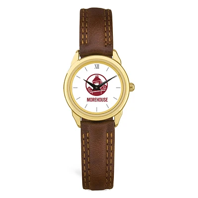 Women's Gold Morehouse Maroon Tigers Brown Leather Watch