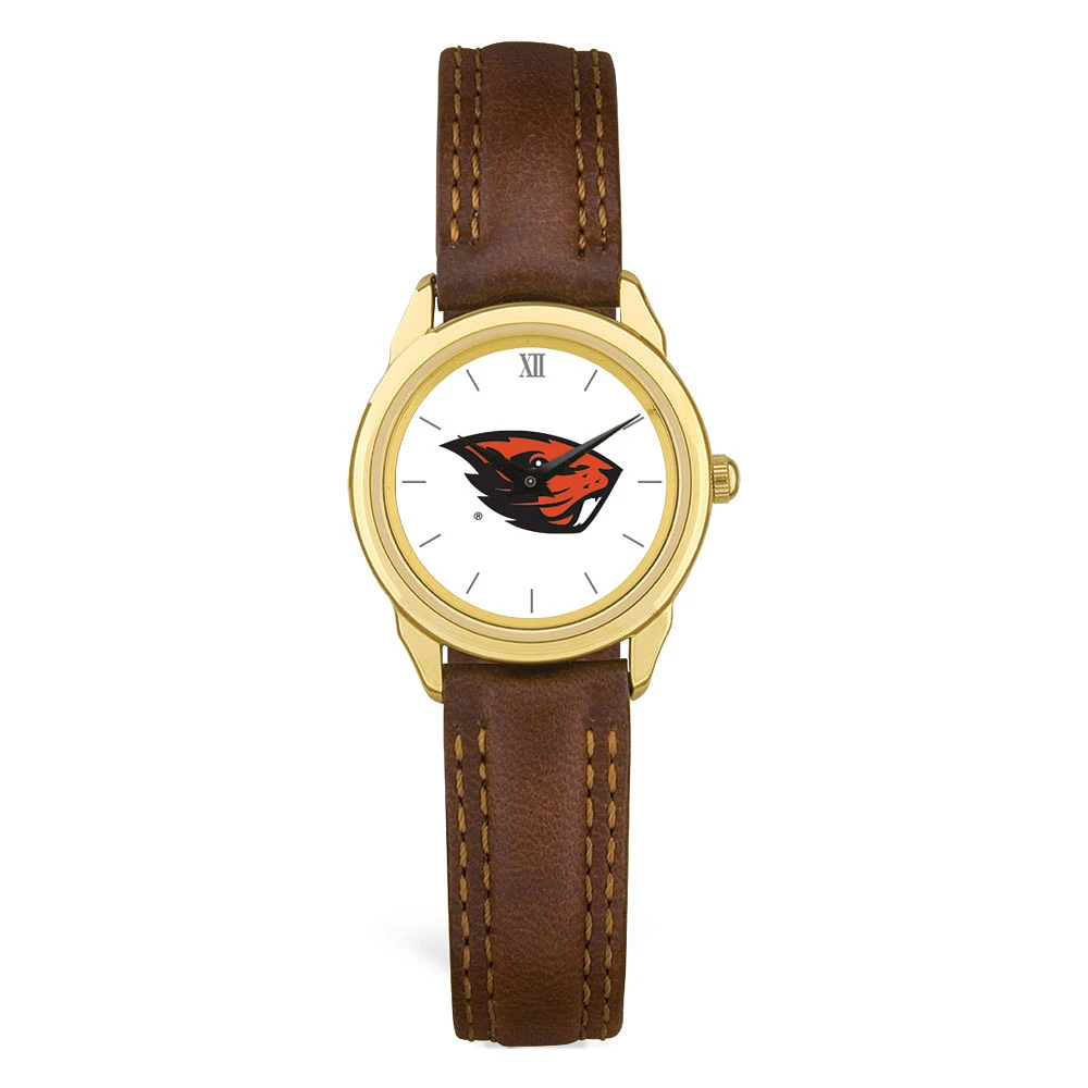 Women's Gold Oregon State Beavers Brown Leather Watch