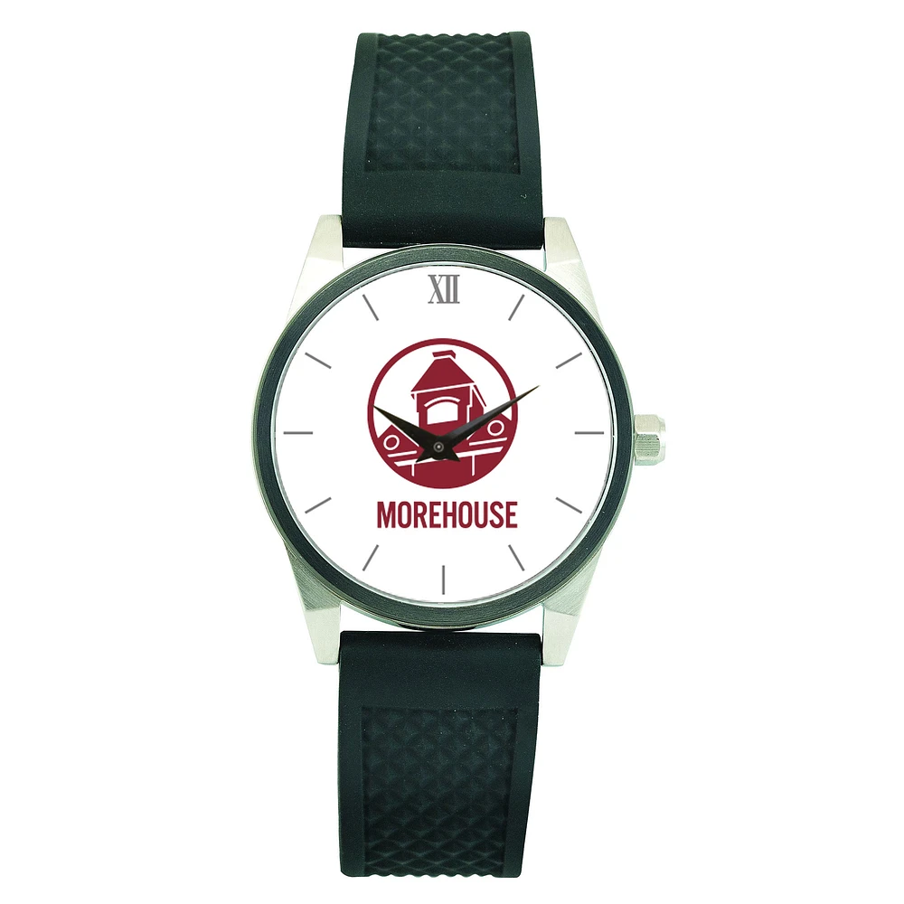 Men's Silver Morehouse Maroon Tigers Black Silicone Strap Wristwatch