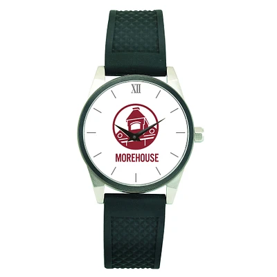 Men's Silver Morehouse Maroon Tigers Black Silicone Strap Wristwatch