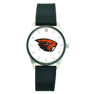 Men's Silver Oregon State Beavers Black Silicone Strap Wristwatch
