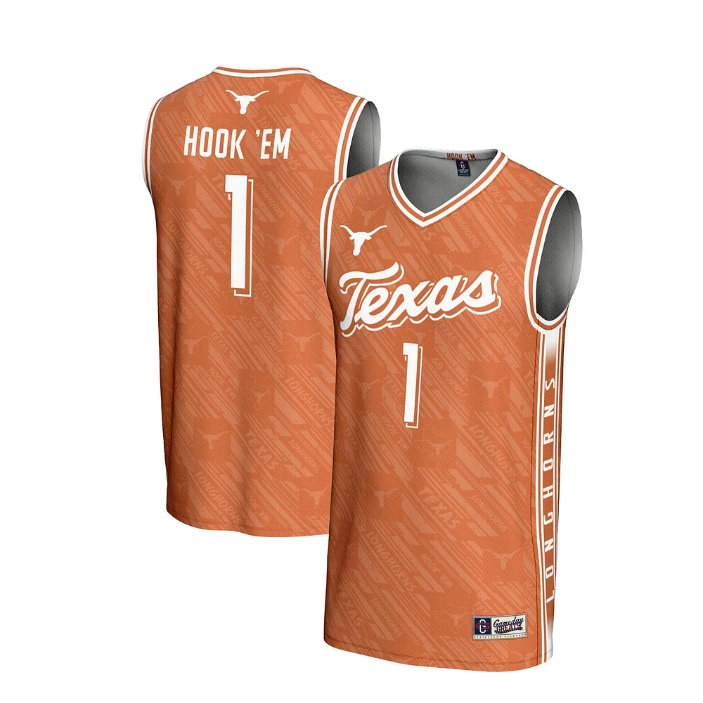 Youth GameDay Greats #1 Texas Orange Longhorns Lightweight Highlight Print Basketball Jersey