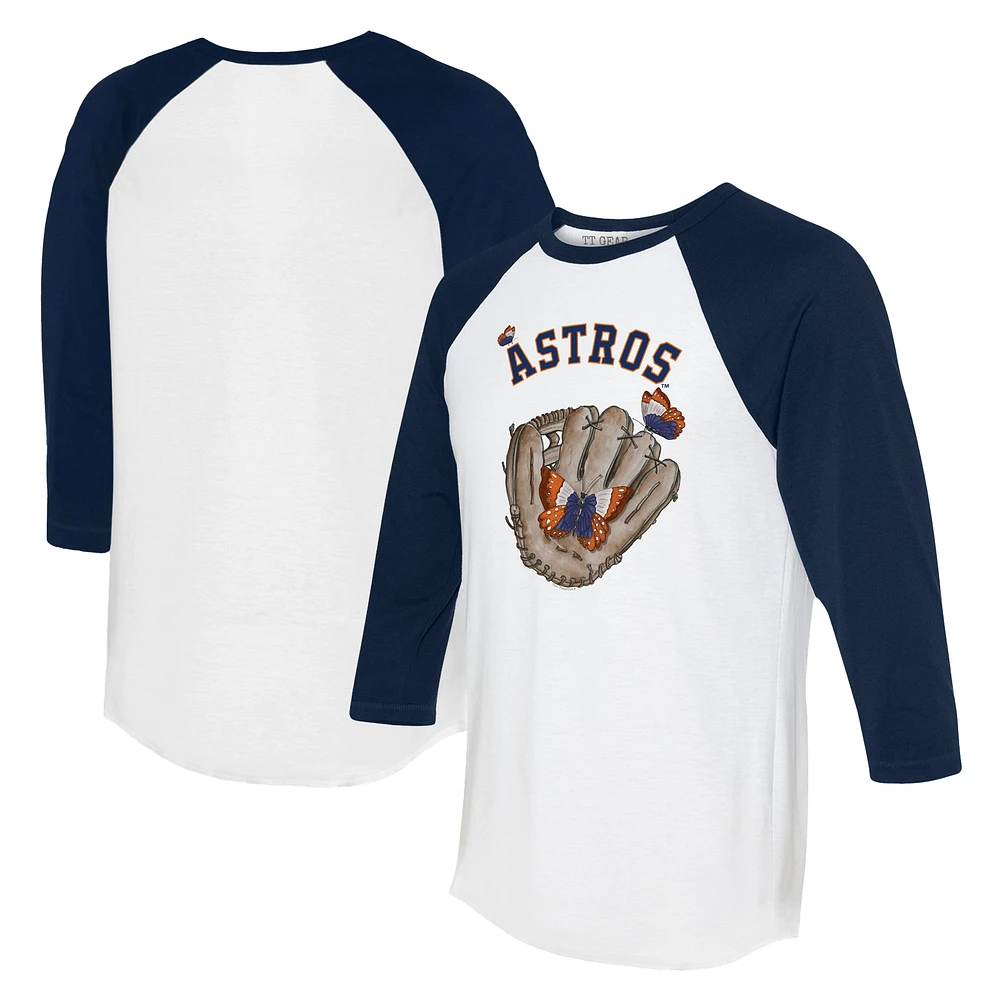 Unisex Tiny Turnip White/Navy Houston Astros Butterfly Glove 3/4-Sleeve Raglan T-Shirt