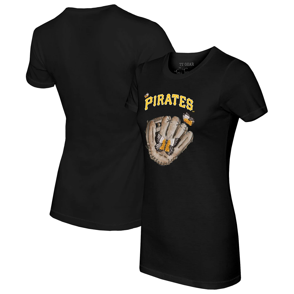 Women's Tiny Turnip Black Pittsburgh Pirates Butterfly Glove T-Shirt