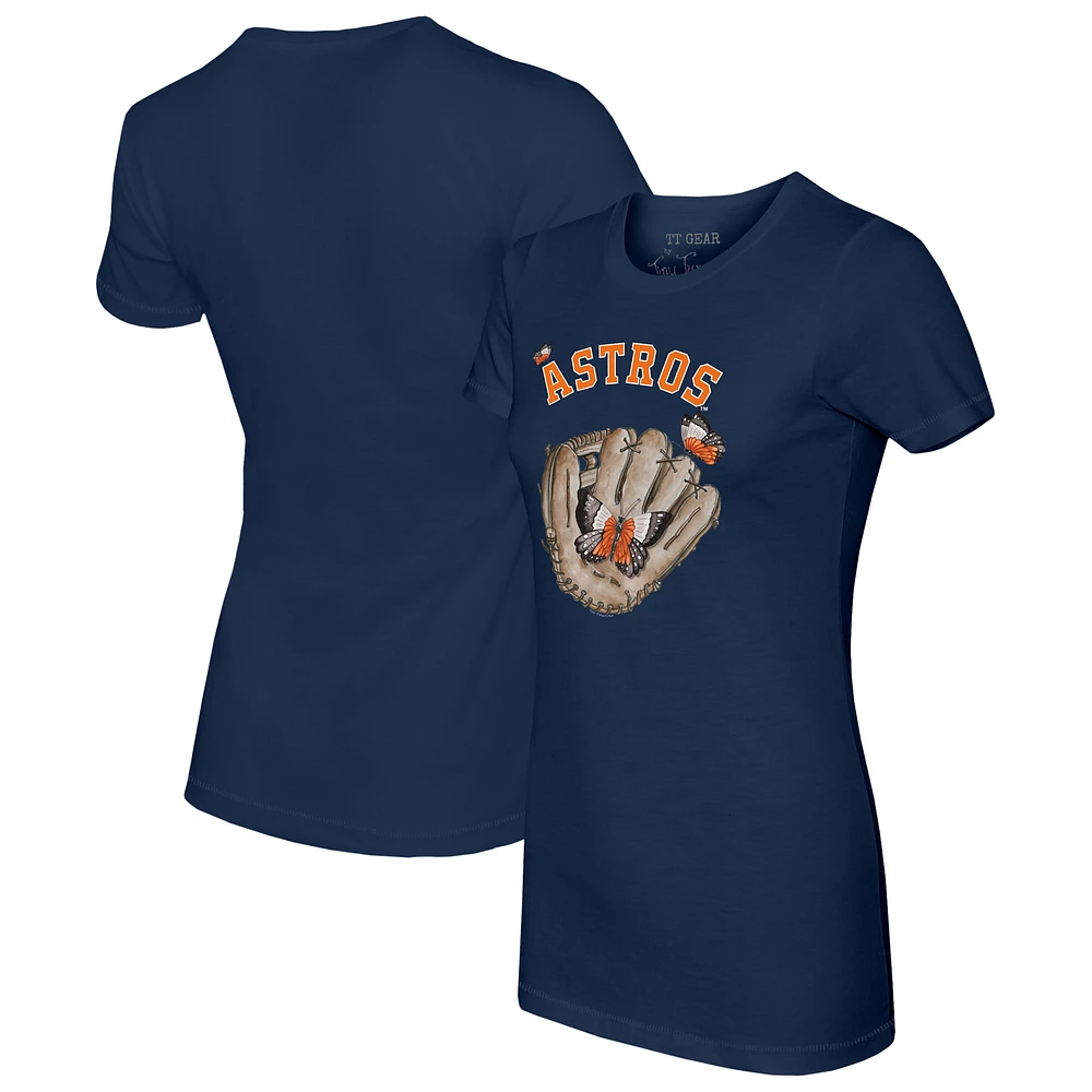 Women's Tiny Turnip Navy Houston Astros Butterfly Glove T-Shirt