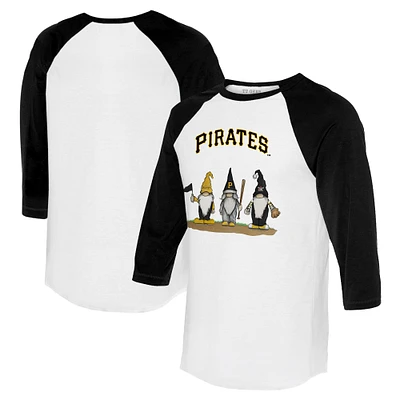 Unisex Tiny Turnip White/Black Pittsburgh Pirates Gnomes 3/4-Sleeve Raglan T-Shirt