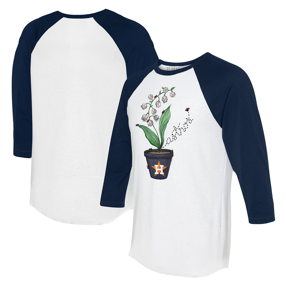 Unisex Tiny Turnip White/Navy Houston Astros Lilies and Ladybugs 3/4-Sleeve Raglan T-Shirt