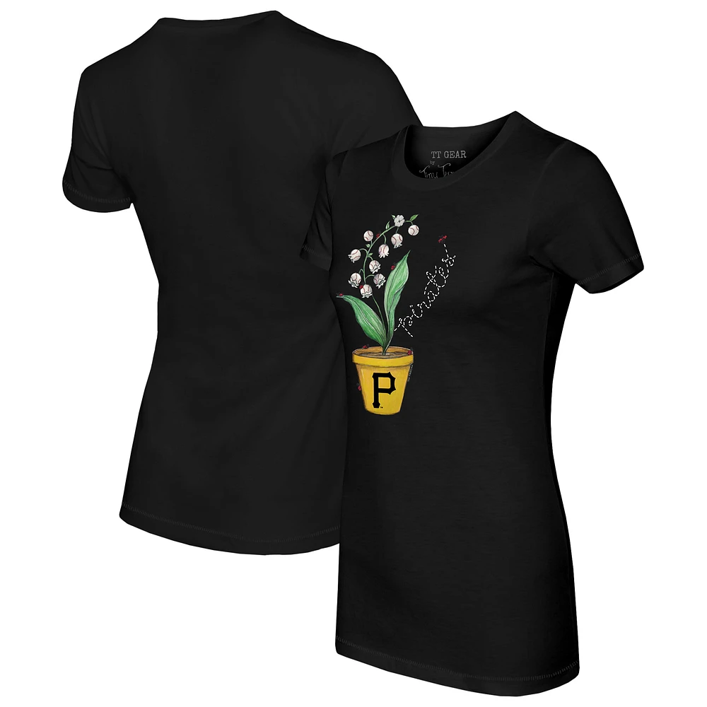 Women's Tiny Turnip Black Pittsburgh Pirates Lilies and Ladybugs T-Shirt