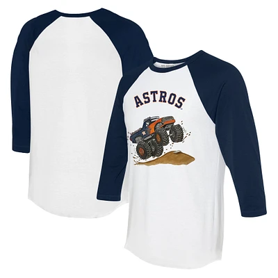 Unisex Tiny Turnip White/Navy Houston Astros Monster Truck 3/4-Sleeve Raglan T-Shirt