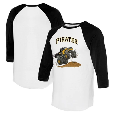 Unisex Tiny Turnip White/Black Pittsburgh Pirates Monster Truck 3/4-Sleeve Raglan T-Shirt