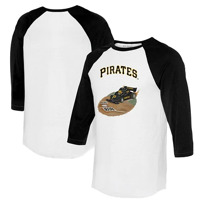 Unisex Tiny Turnip White/Black Pittsburgh Pirates Racecar 3/4-Sleeve Raglan T-Shirt