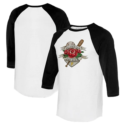 Unisex Tiny Turnip White/Black Pittsburgh Pirates American Traditional Rose 3/4-Sleeve Raglan T-Shirt