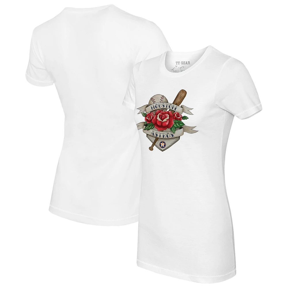 Women's Tiny Turnip White Houston Astros American Traditional Rose T-Shirt