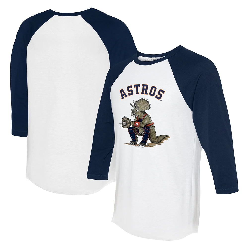 Unisex Tiny Turnip White/Navy Houston Astros Triceratops 3/4-Sleeve Raglan T-Shirt