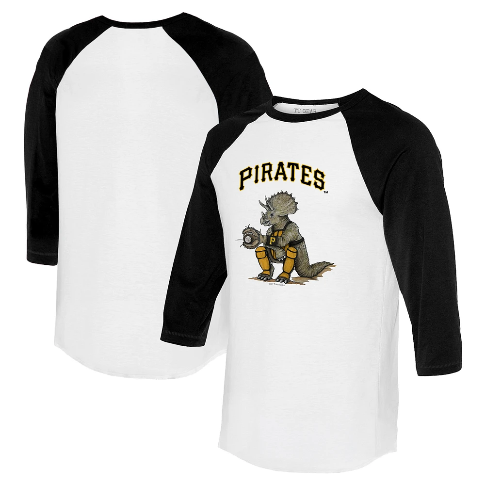 Unisex Tiny Turnip White/Black Pittsburgh Pirates Triceratops 3/4-Sleeve Raglan T-Shirt