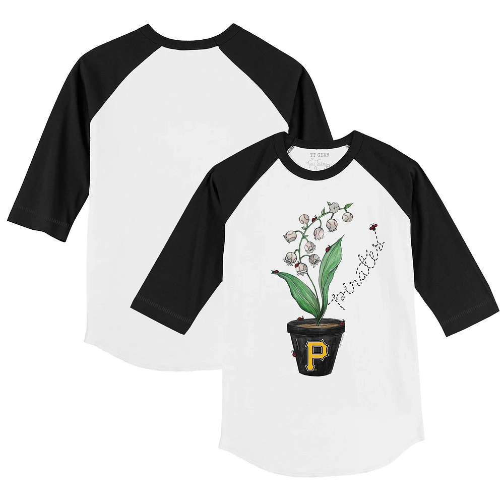 Infant Tiny Turnip White/Black Pittsburgh Pirates Lilies and Ladybugs 3/4-Sleeve Raglan T-Shirt