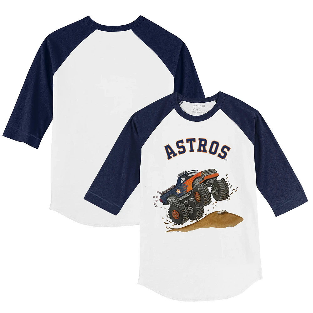 Toddler Tiny Turnip White/Navy Houston Astros Monster Truck 3/4-Sleeve Raglan T-Shirt