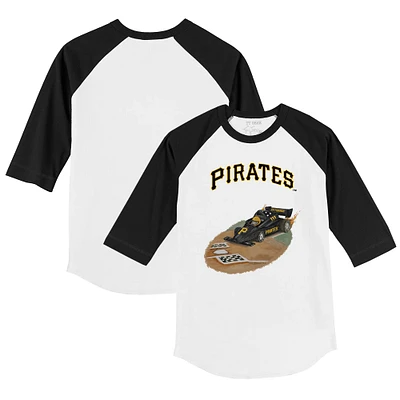 Toddler Tiny Turnip White/Black Pittsburgh Pirates Racecar 3/4-Sleeve Raglan T-Shirt