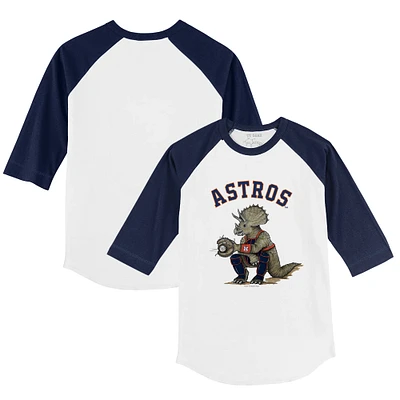 Toddler Tiny Turnip White/Navy Houston Astros Triceratops 3/4-Sleeve Raglan T-Shirt