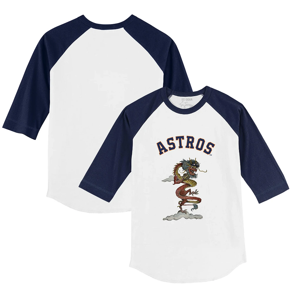 Toddler Tiny Turnip White/Navy Houston Astros 2024 Year of the Dragon 3/4-Sleeve Raglan T-Shirt