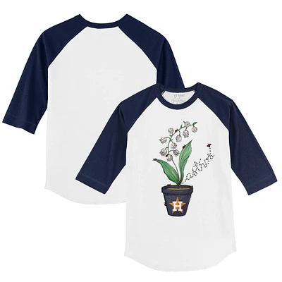 Youth Tiny Turnip White/Navy Houston Astros Lilies and Ladybugs 3/4-Sleeve Raglan T-Shirt