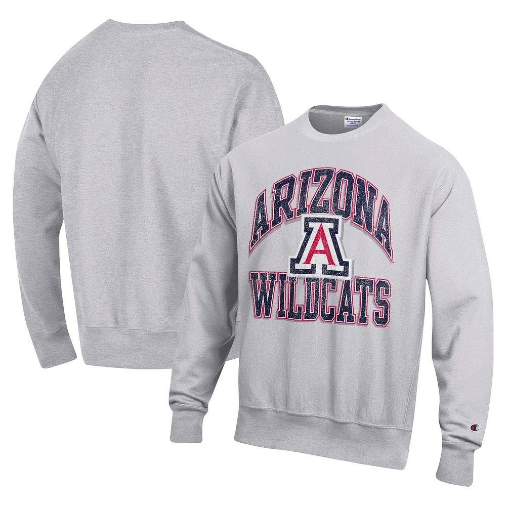 Men's Champion Heather Gray Arizona Wildcats Vault Late Night Reverse Weave Pullover Sweatshirt