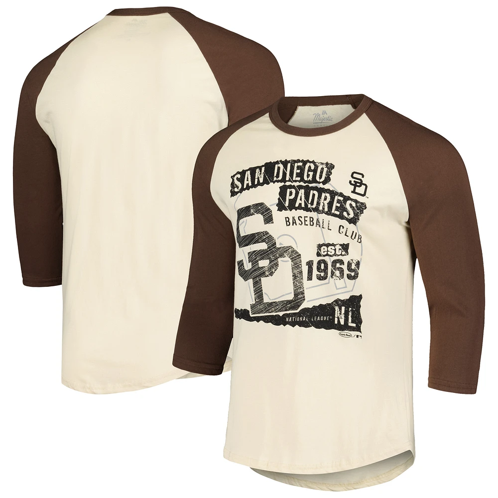 Men's Majestic Threads Cream/Brown San Diego Padres Raglan 3/4-Sleeve T-Shirt