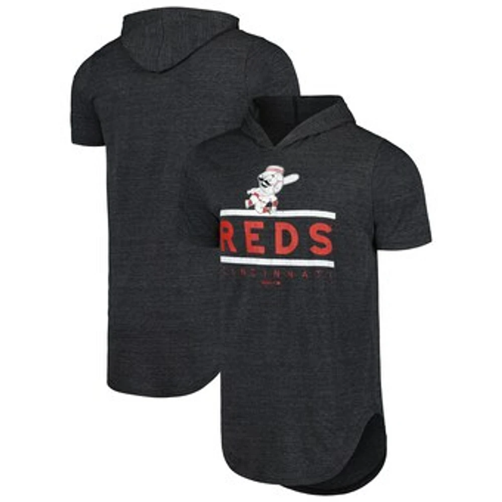 Men's Majestic Threads Black Cincinnati Reds Tri-Blend Hoodie T-Shirt
