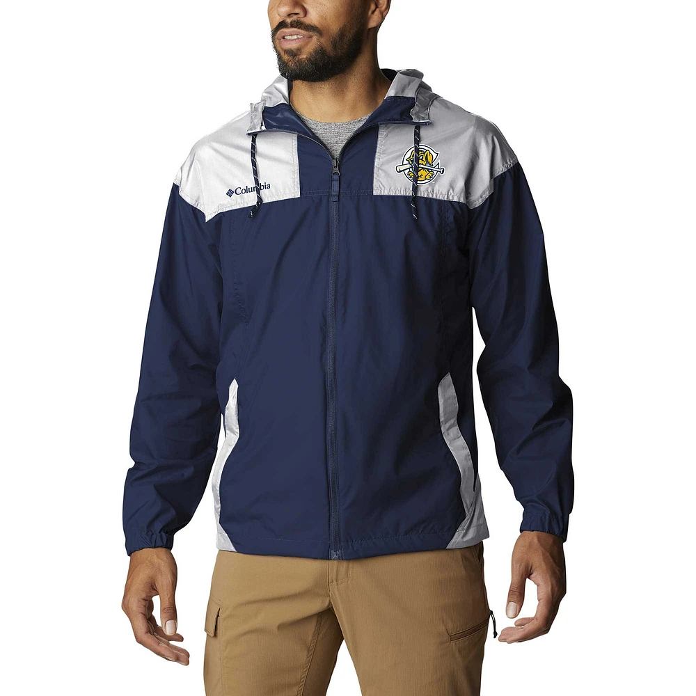 Men's Columbia Navy Charleston RiverDogs Omni-Shade Flash Challenger Full-Zip Windbreaker Jacket