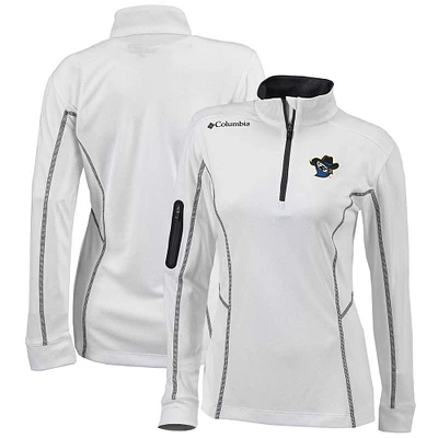 Women's Columbia White Quad Cities River Bandits Omni-Wick Shotgun Quarter-Zip Pullover Top