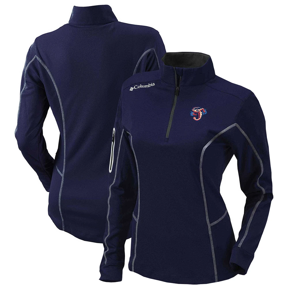 Women's Columbia Navy Jacksonville Jumbo Shrimp Omni-Wick Shotgun Quarter-Zip Pullover Top