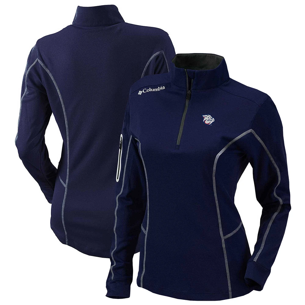 Women's Columbia Navy Lehigh Valley IronPigs Omni-Wick Shotgun Quarter-Zip Pullover Top